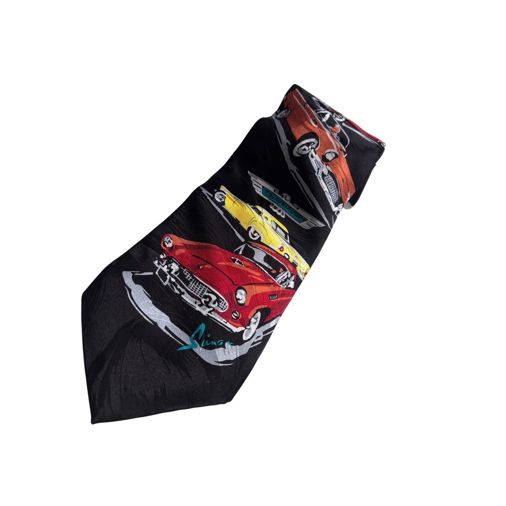 RM Style Necktie Mens OS Black  Thunderbird Classic Car Silk Novelty